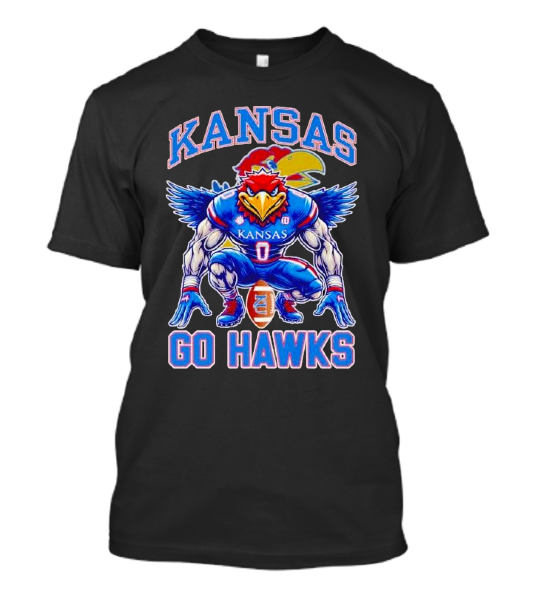 Kansas Jayhawks Go Hawks Fierce Mascot Football T-Shirt