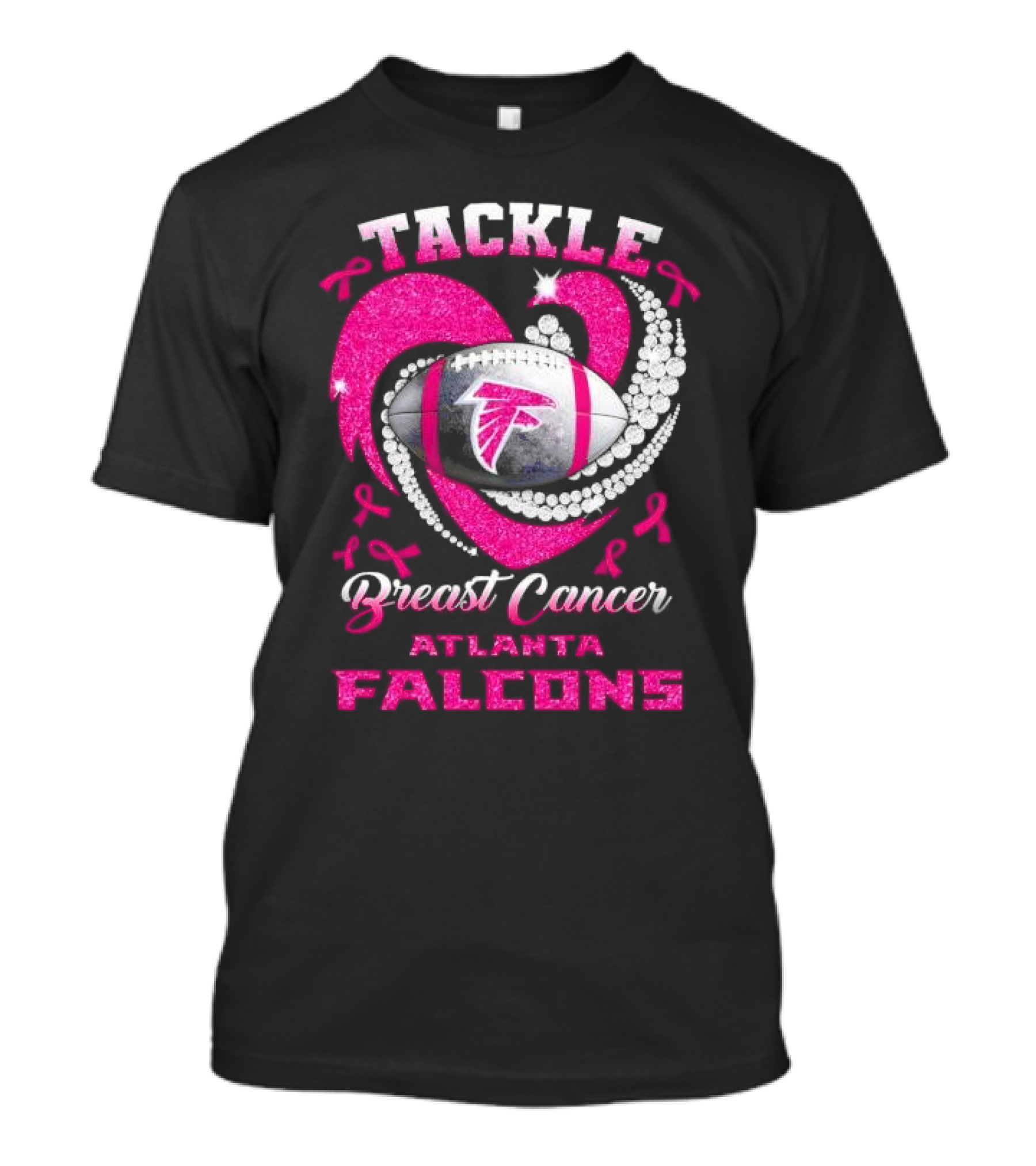 Tackle Breast Cancer Atlanta Falcons Pink Ribbon Football T-Shirt