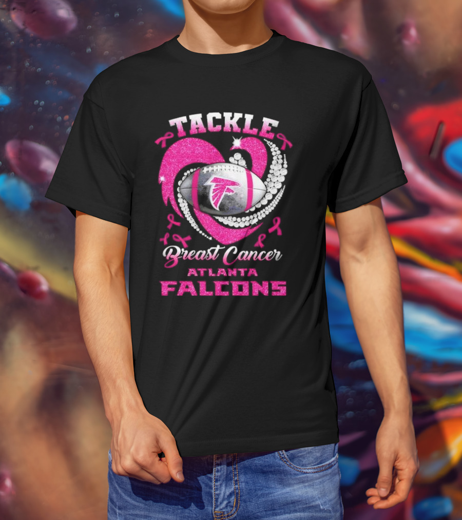 Tackle Breast Cancer Atlanta Falcons Pink Ribbon Football T-Shirt