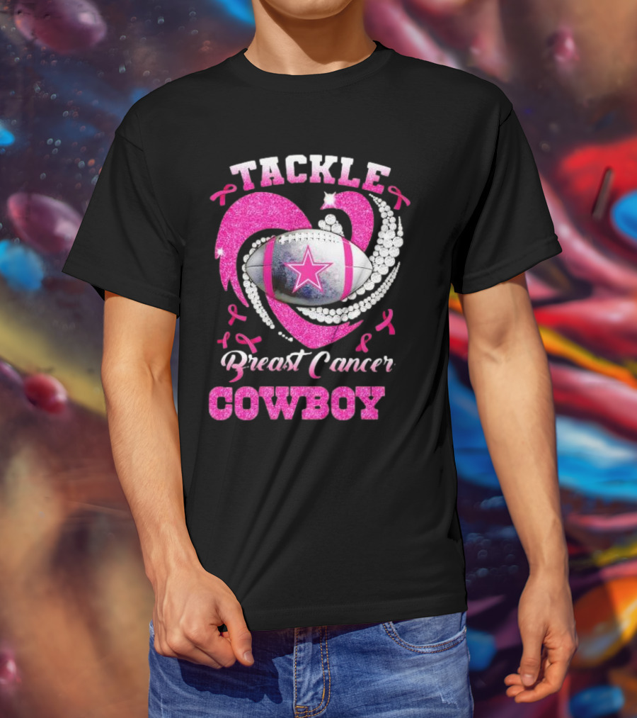 Tackle Breast Cancer Cowboy Football Pink Awareness T-Shirt