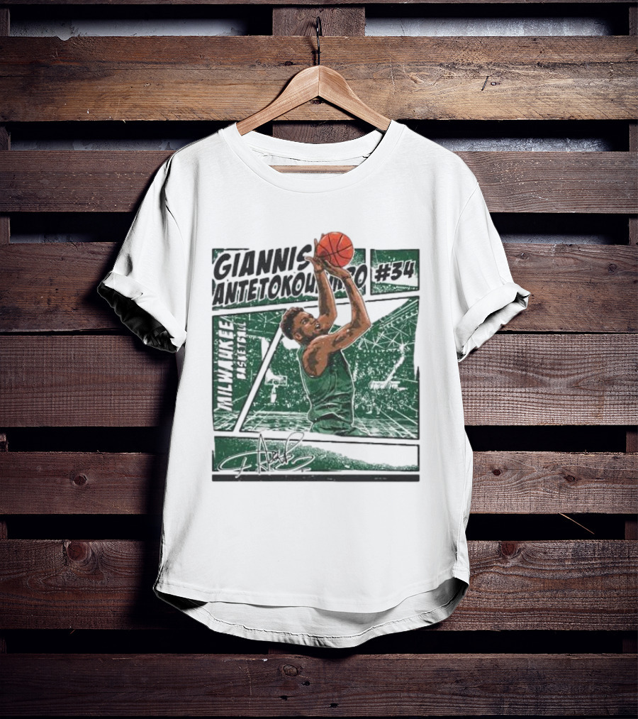 Giannis Antetokounmpo Milwaukee Basketball Signature #34 Comic T-Shirt