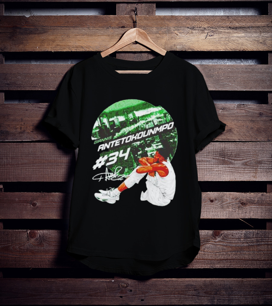 Giannis Antetokounmpo #34 Milwaukee Bucks Signature City Skyline T-Shirt