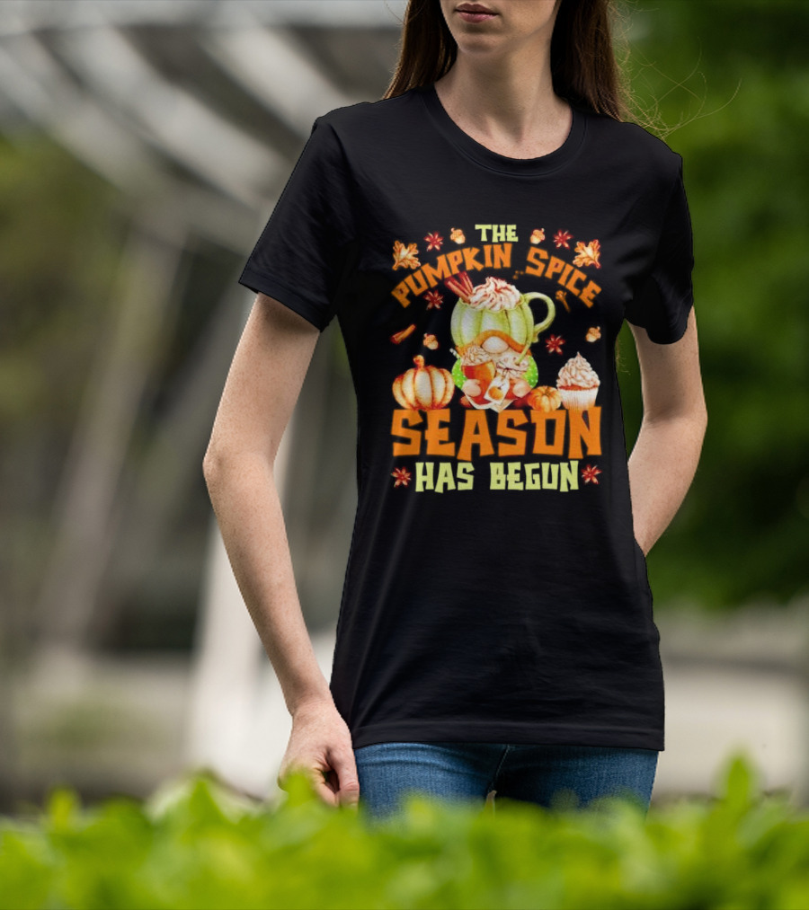 The Pumpkin Spice Season Has Begun Fall Season Gnome Cupcake Pumpkin Leaves T-Shirt