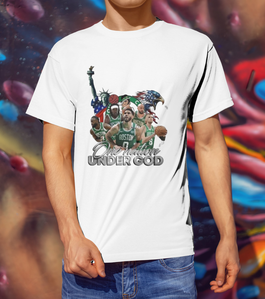 Boston Celtics One Nation Under God Statue Of Liberty American Eagle Basketball Players T-Shirt
