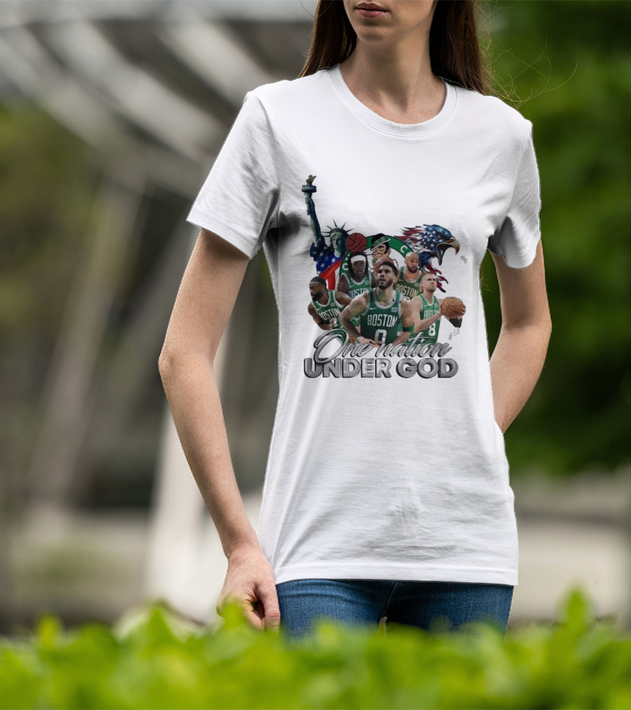 Boston Celtics One Nation Under God Statue Of Liberty American Eagle Basketball Players T-Shirt