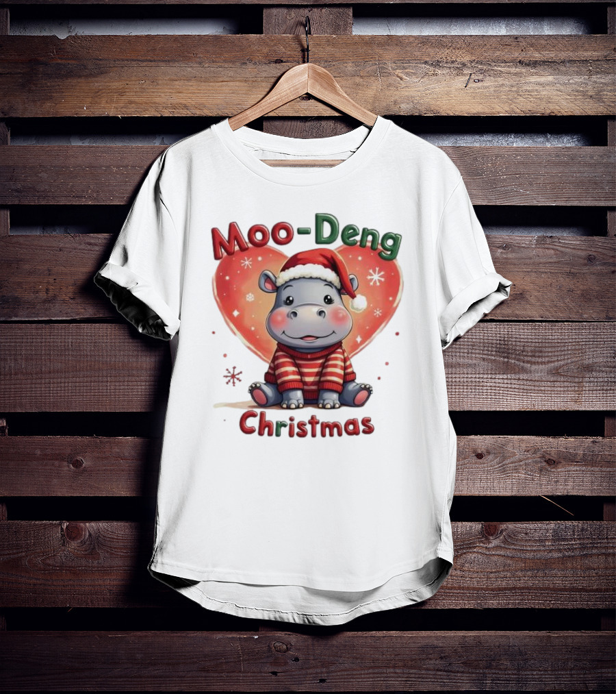 Moo-Deng Hippo Santa Christmas T-Shirt