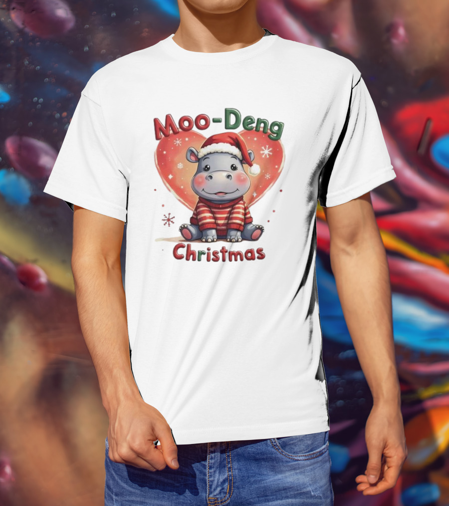 Moo-Deng Hippo Santa Christmas T-Shirt