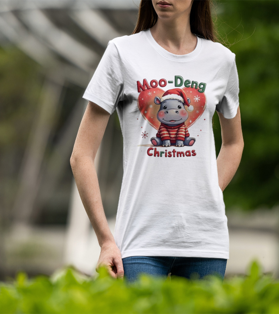 Moo-Deng Hippo Santa Christmas T-Shirt