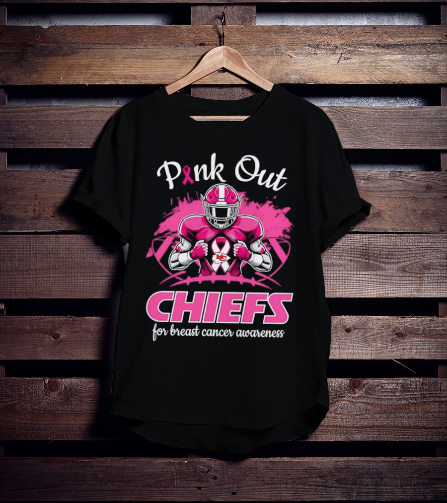 Pink Out Chiefs For Breast Cancer Awareness Football Graphics T-Shirt