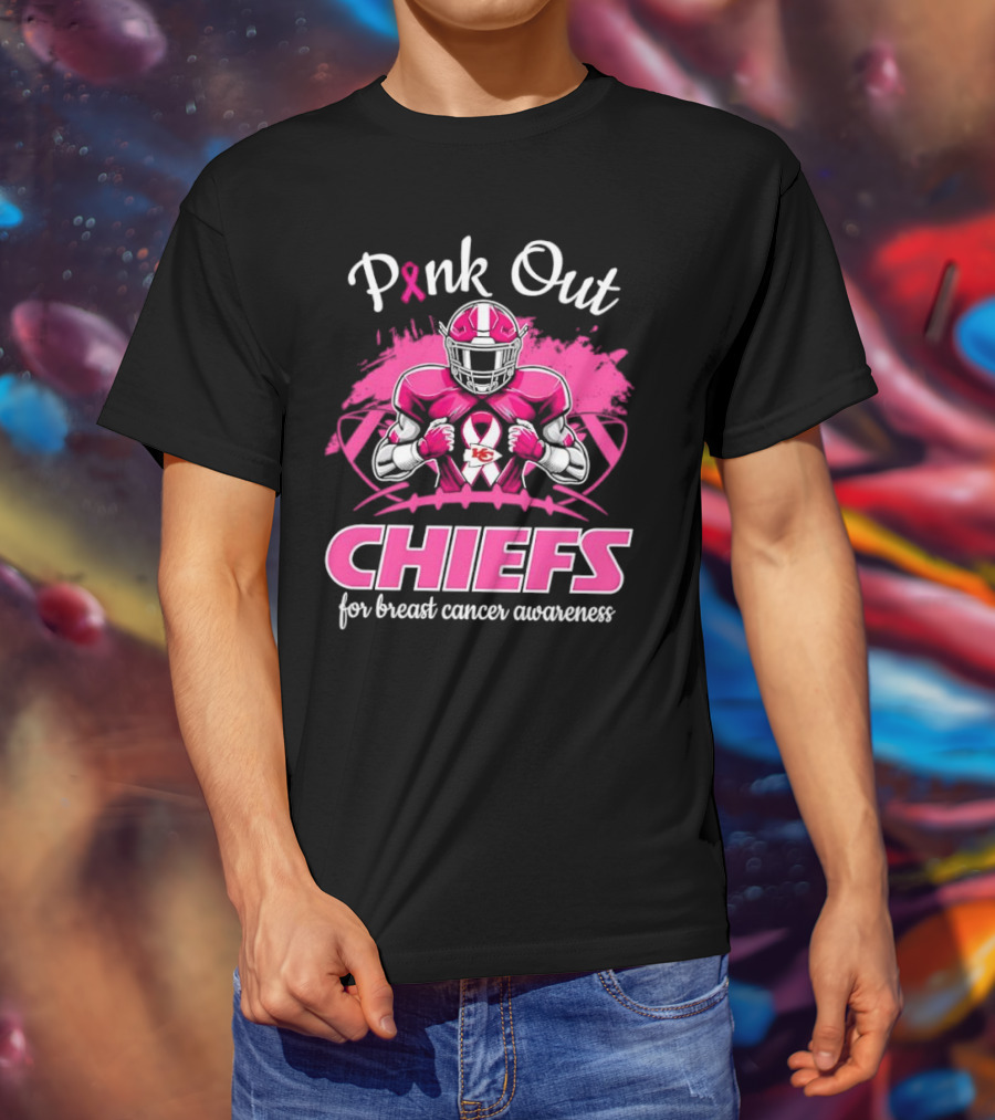 Pink Out Chiefs For Breast Cancer Awareness Football Graphics T-Shirt