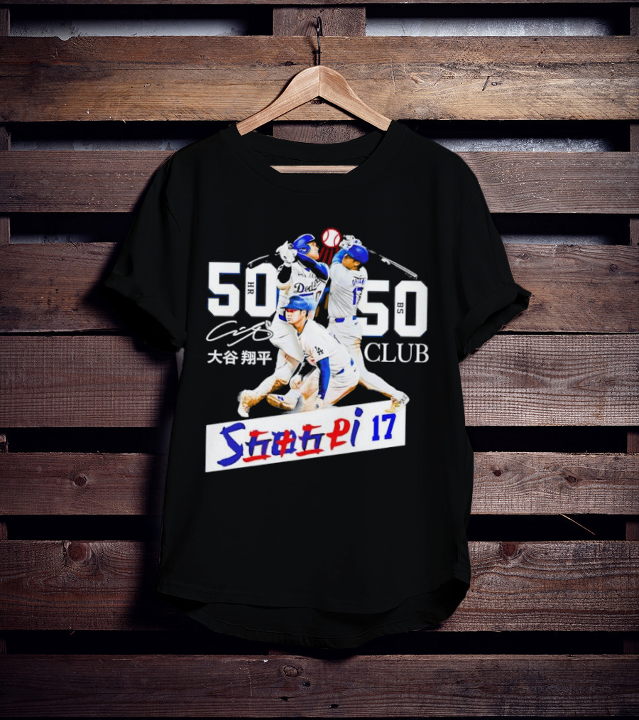 Shohei Ohtani 50 HR 50 SB Club Signature Dodgers 17 T-Shirt