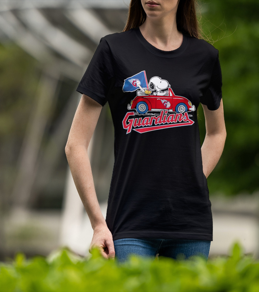 Snoopy And Woodstock Driving Guardians Car Cleveland Guardians T-Shirt