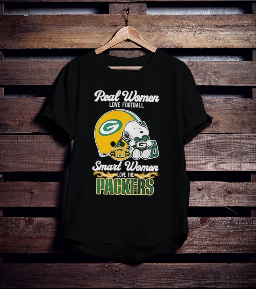 Snoopy Real Women Love Football Smart Women Love The Packers Green Bay Helmet T-Shirt