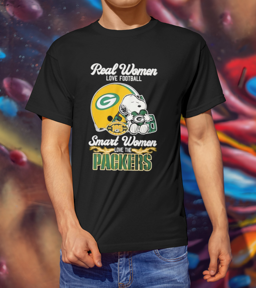 Snoopy Real Women Love Football Smart Women Love The Packers Green Bay Helmet T-Shirt