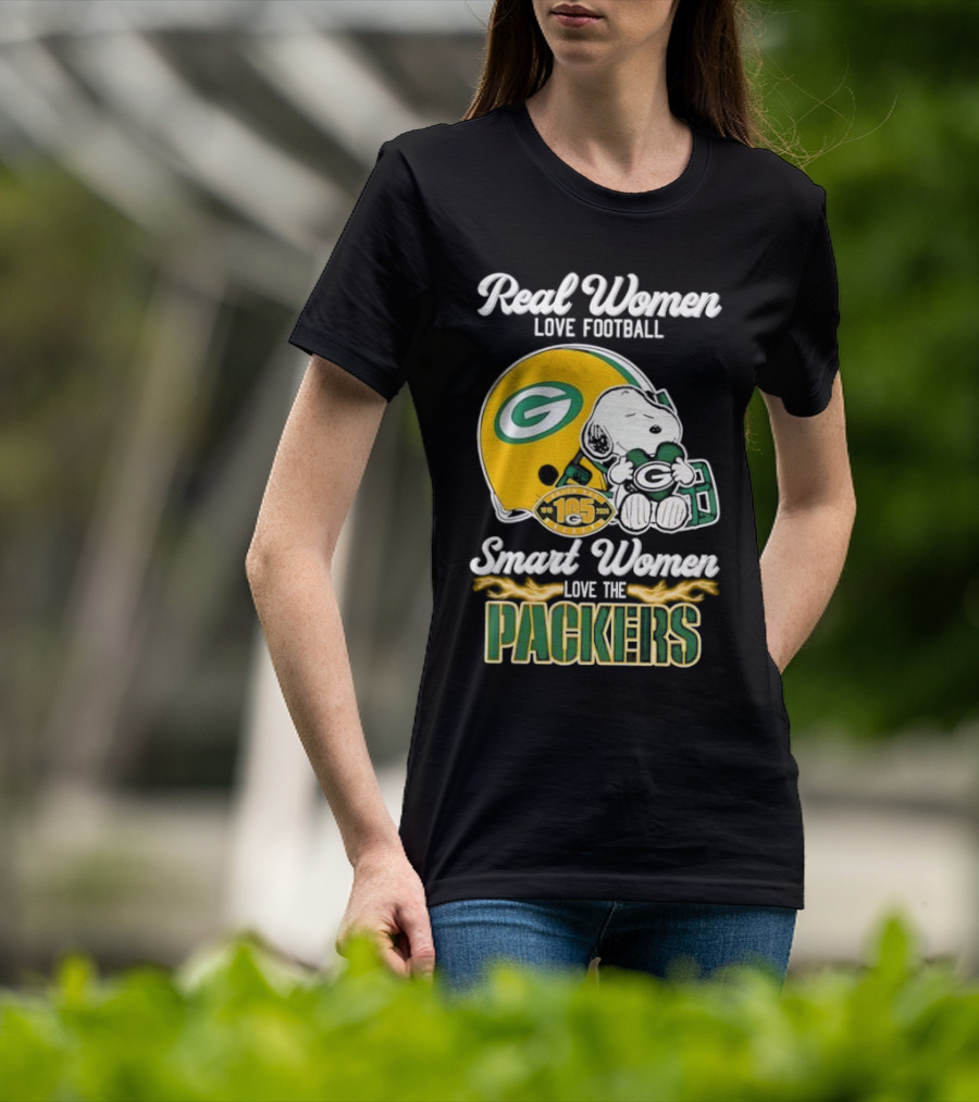 Snoopy Real Women Love Football Smart Women Love The Packers Green Bay Helmet T-Shirt