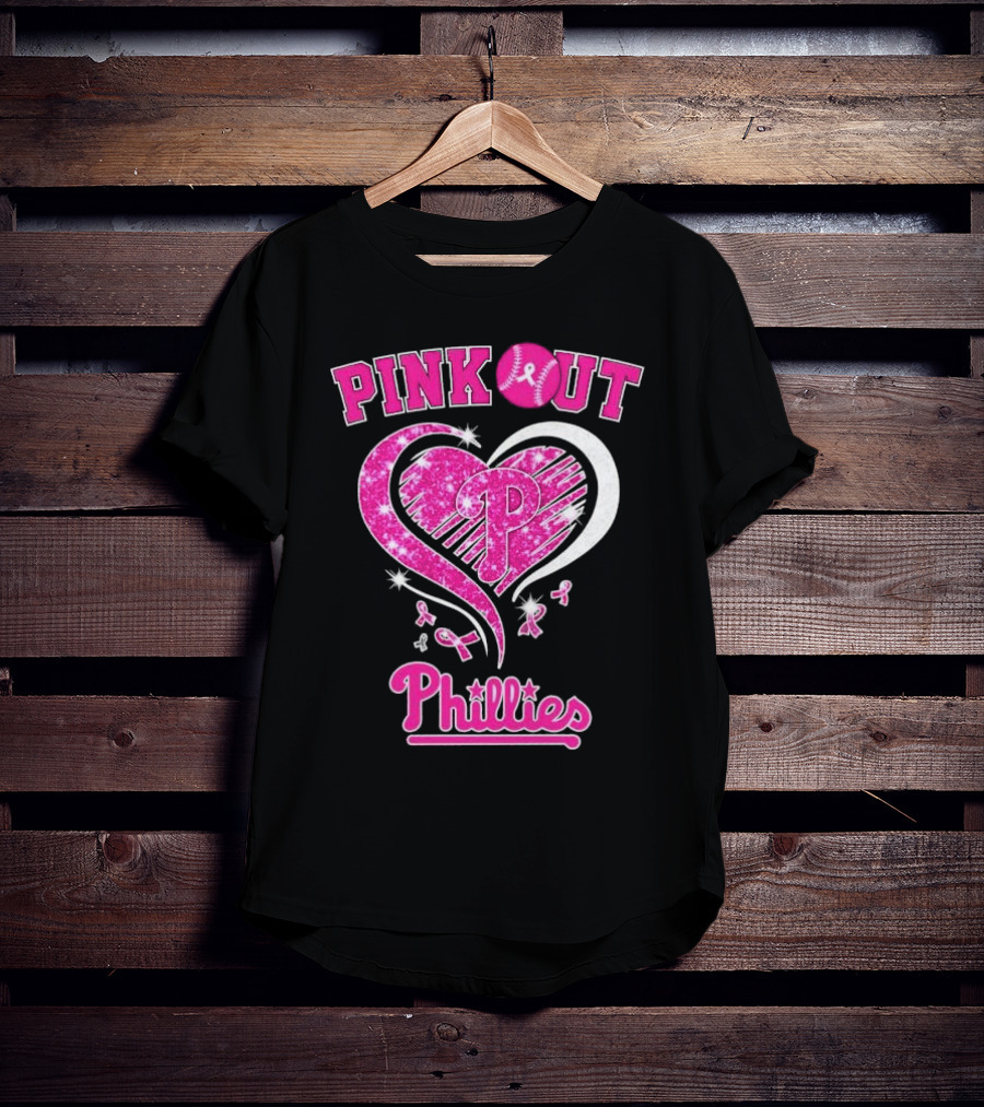 Philadelphia Phillies Pink Out Breast Cancer Heart T-Shirt