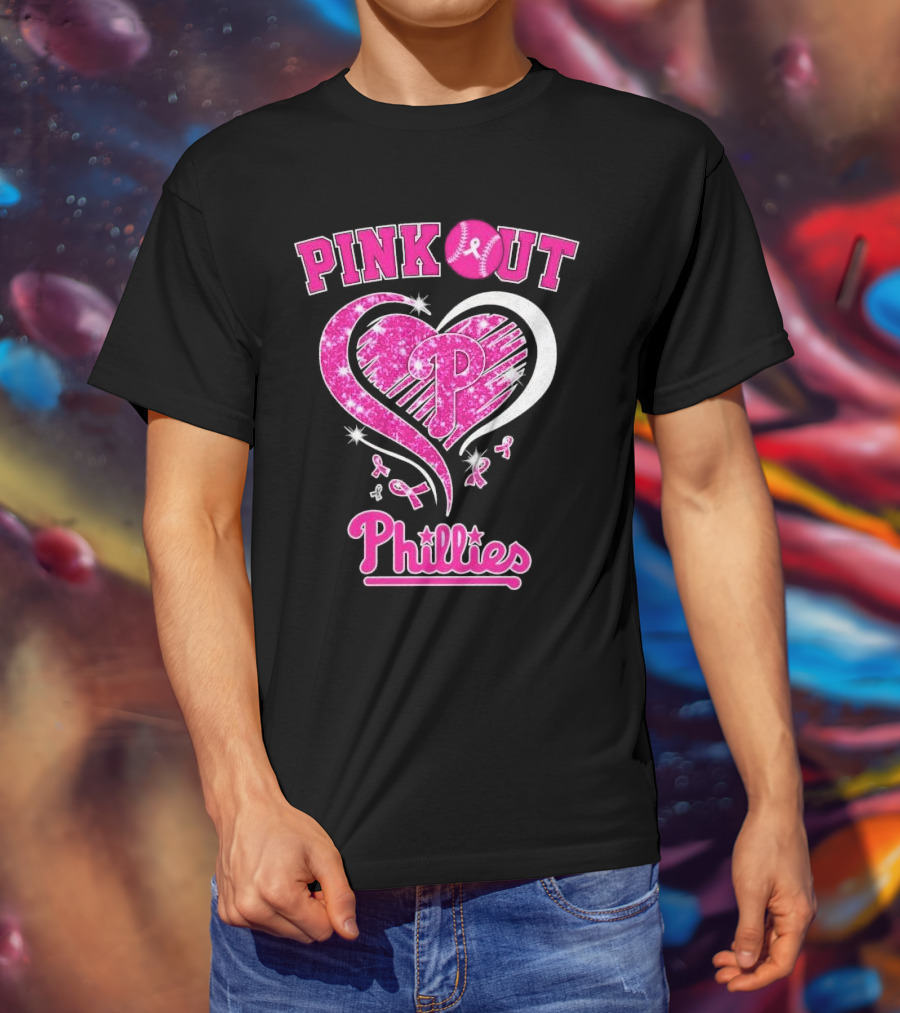Philadelphia Phillies Pink Out Breast Cancer Heart T-Shirt