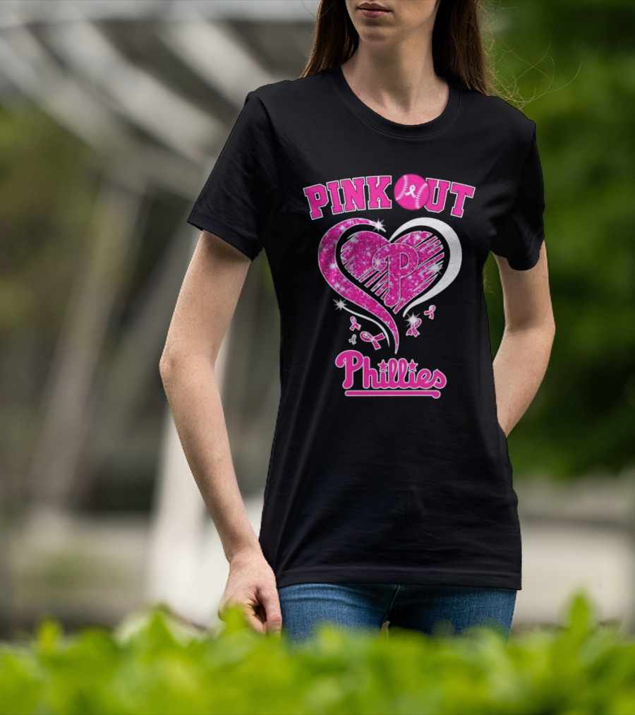 Philadelphia Phillies Pink Out Breast Cancer Heart T-Shirt