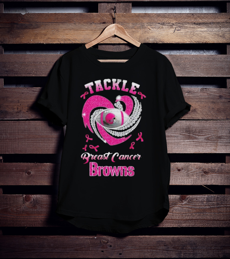Tackle Breast Cancer Browns Pink Ribbon Football T-Shirt