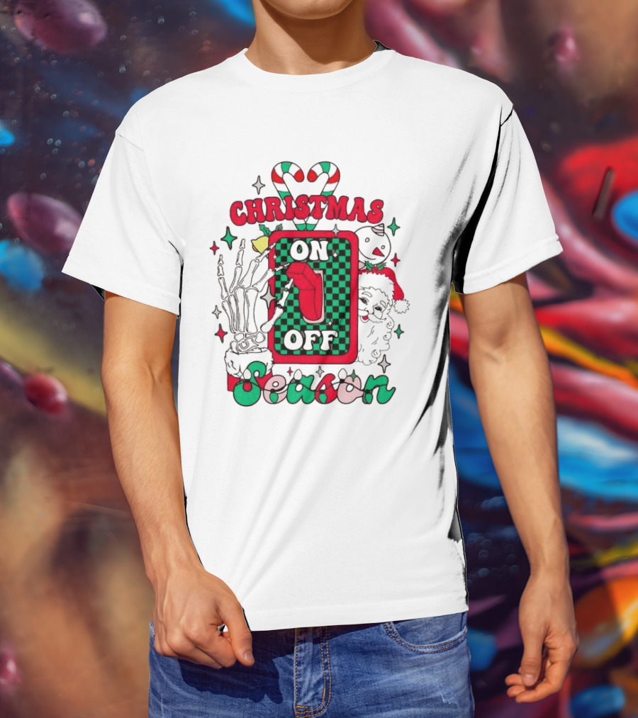 Christmas Season On Off Skeleton Hand Santa Claus T-Shirt