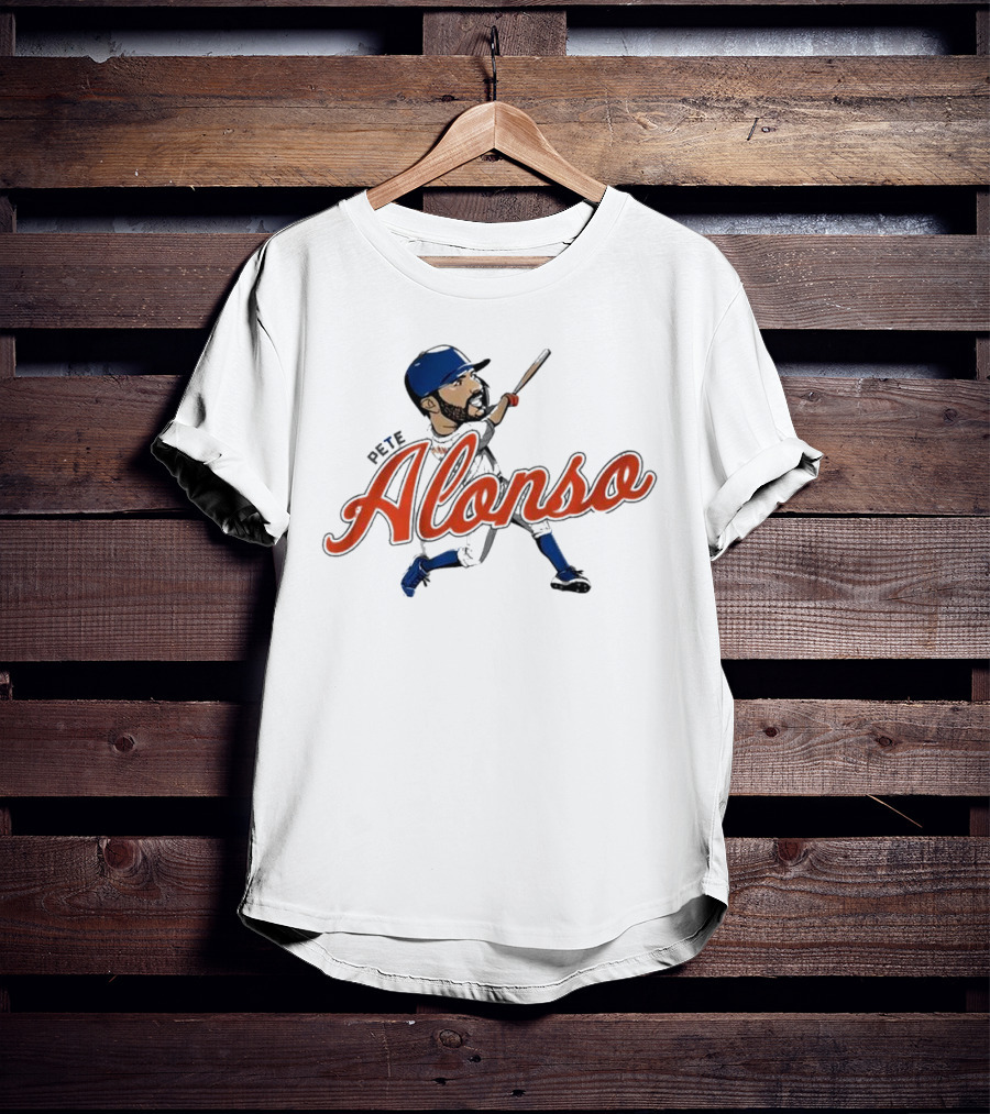 Pete Alonso New York Mets Caricature Baseball Swing T-Shirt