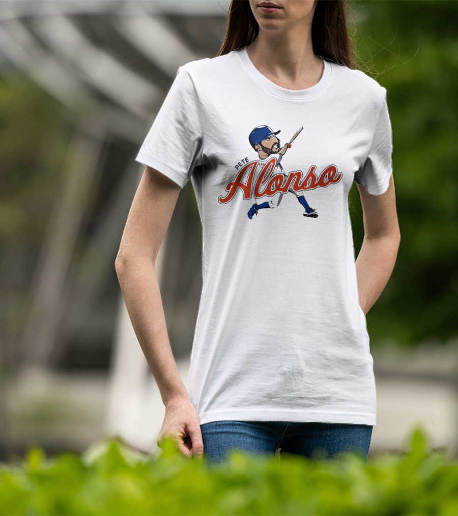 Pete Alonso New York Mets Caricature Baseball Swing T-Shirt