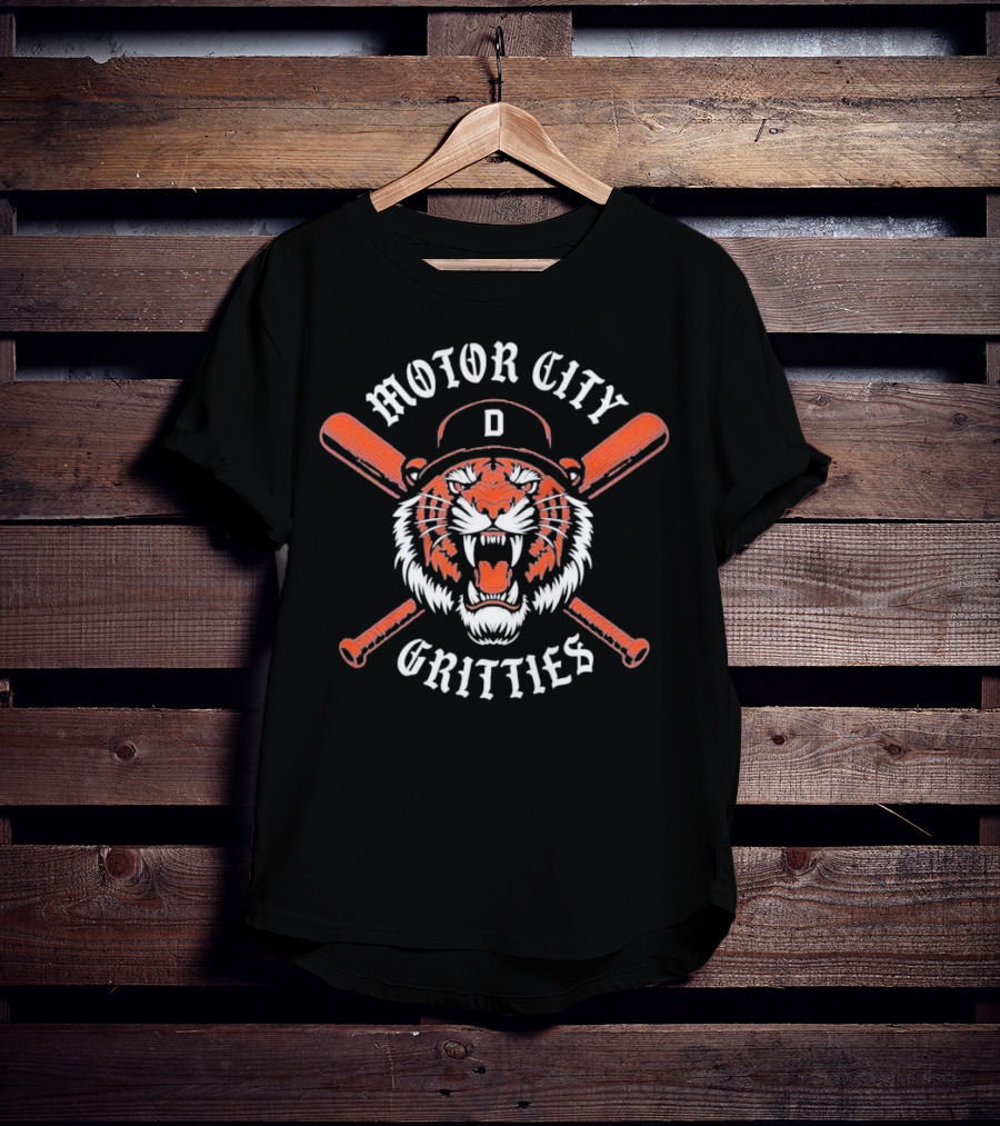 Motor City Gritties Detroit Tigers Baseball Tiger Logo With Crossed Bats T-Shirt
