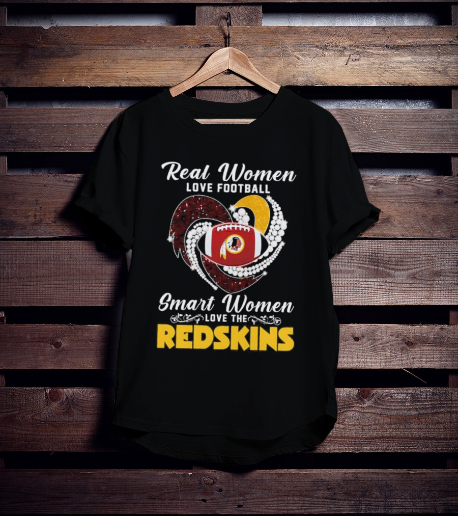 Real Women Love Football Smart Women Love The Redskins Diamond Heart T-Shirt