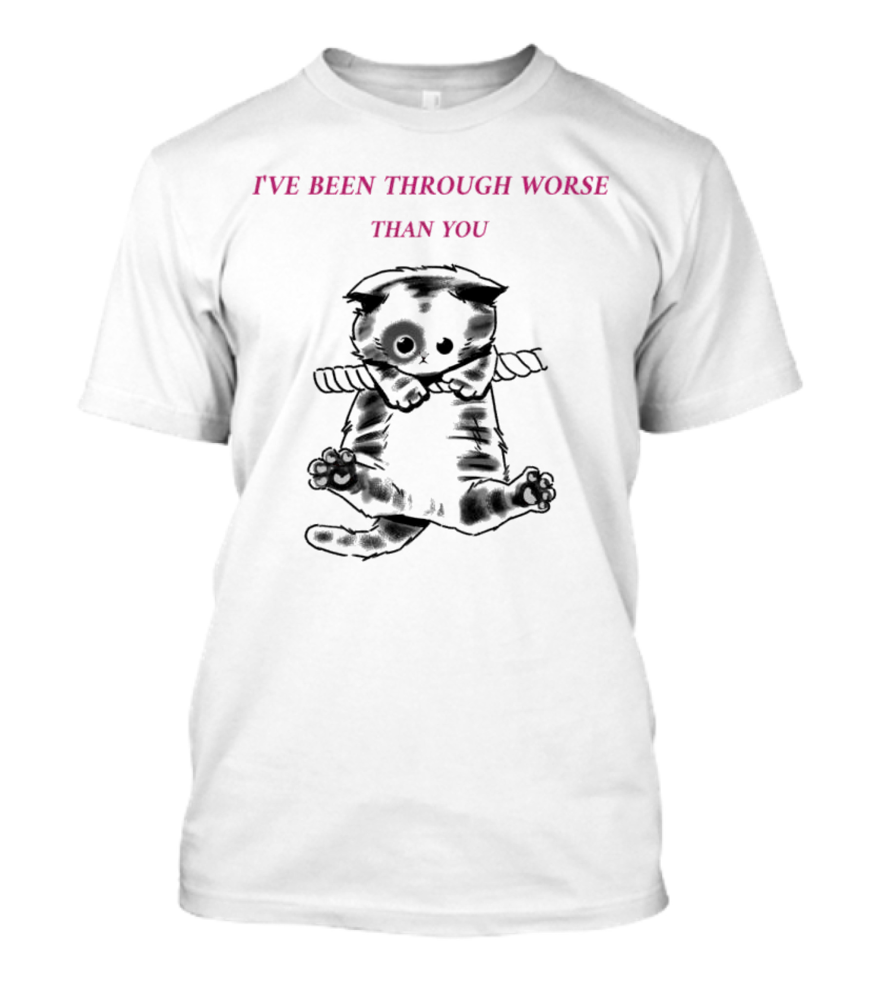 I'VE BEEN THROUGH WORSE THAN YOU Cat Hanging On Rope T-Shirt