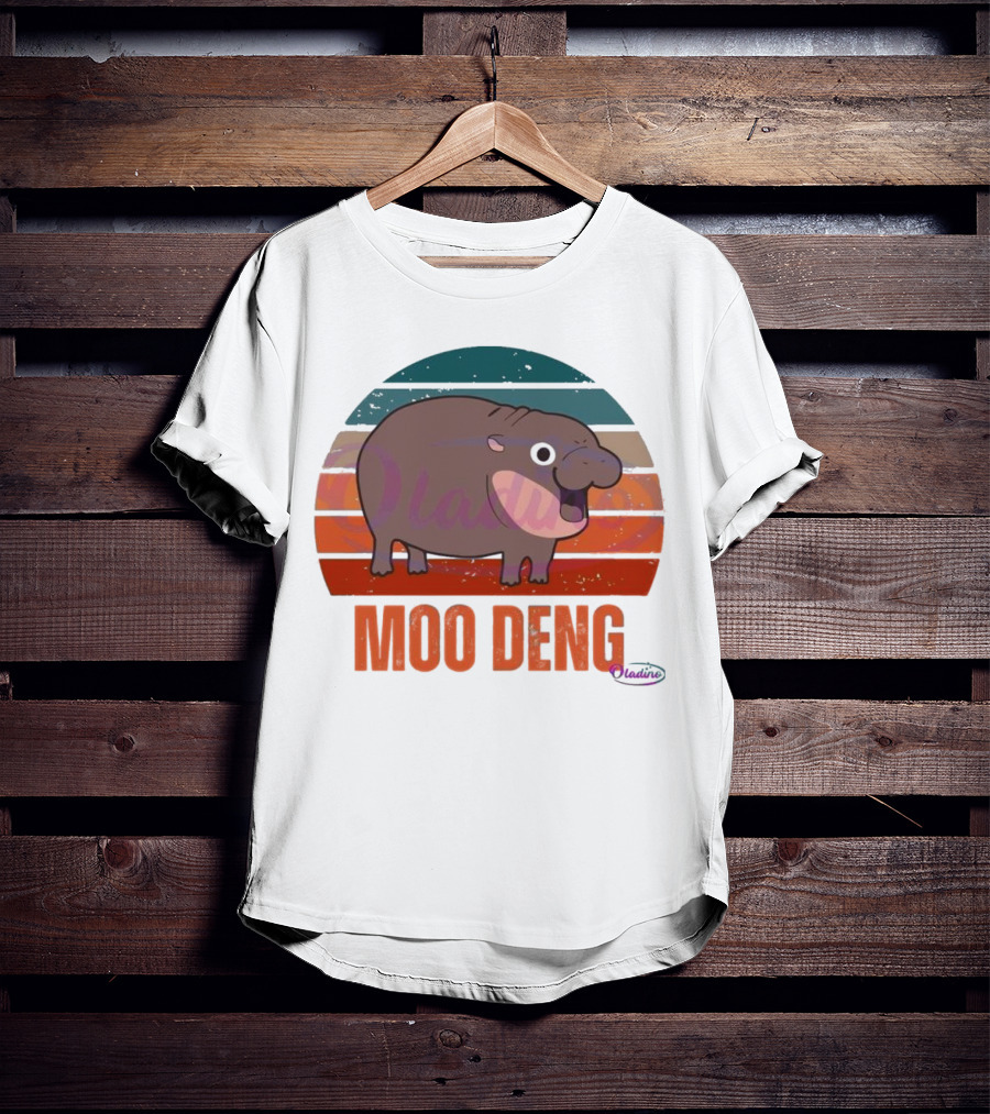 Retro Sunset Moo Deng Pygmy Hippo T-Shirt