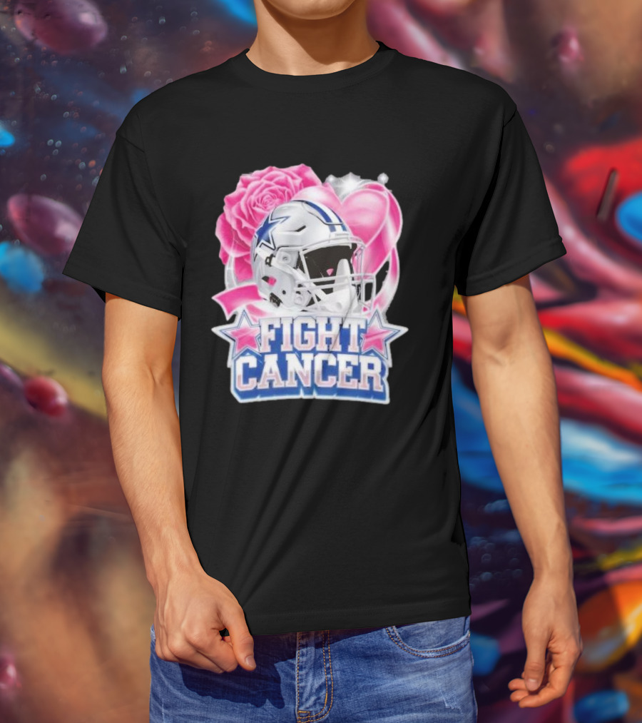 Dallas Cowboys Fight Breast Cancer Awareness Rose Pink Heart Helmet T-Shirt