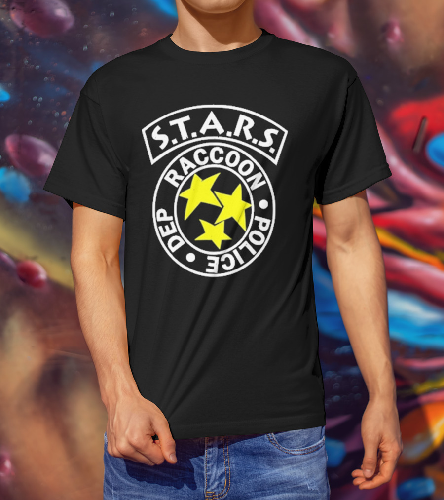 S.T.A.R.S. Raccoon Police Department Logo With Yellow Stars T-Shirt