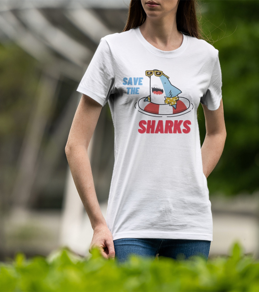 Save The Sharks Sunglasses Summer Float Fun T-Shirt