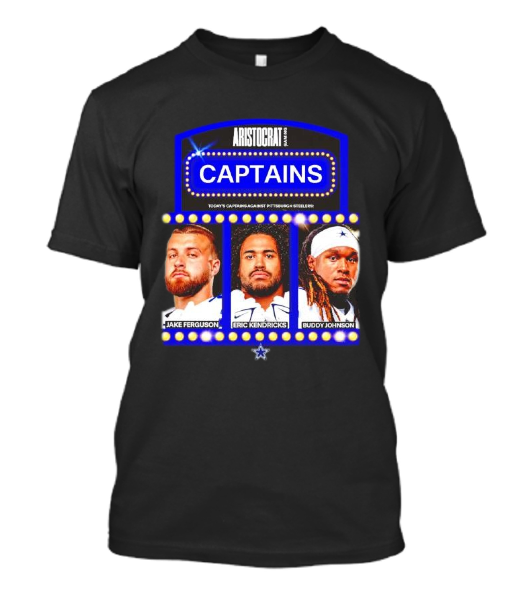 ARISTOCRAT CAPTAINS Dallas Cowboys Jake Ferguson Eric Kendricks Buddy Johnson Against Pittsburgh Steelers T-Shirt