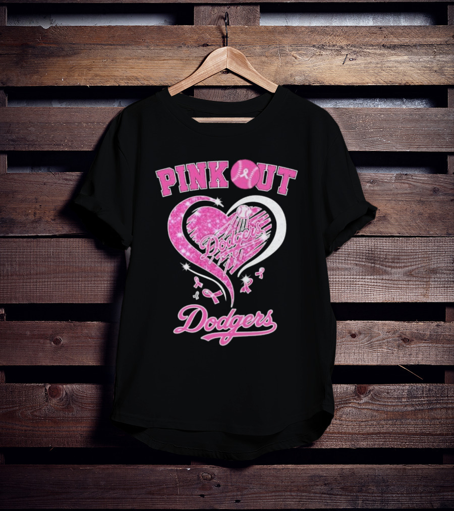 Pink Out Dodgers Heart Breast Cancer Los Angeles T-Shirt