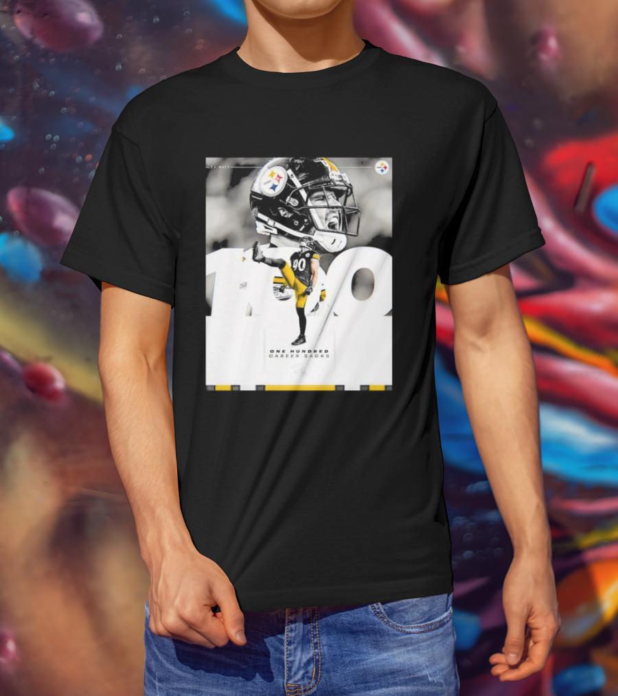 TJ Watt Pittsburgh Steelers 100 Career Sacks Signature T-Shirt