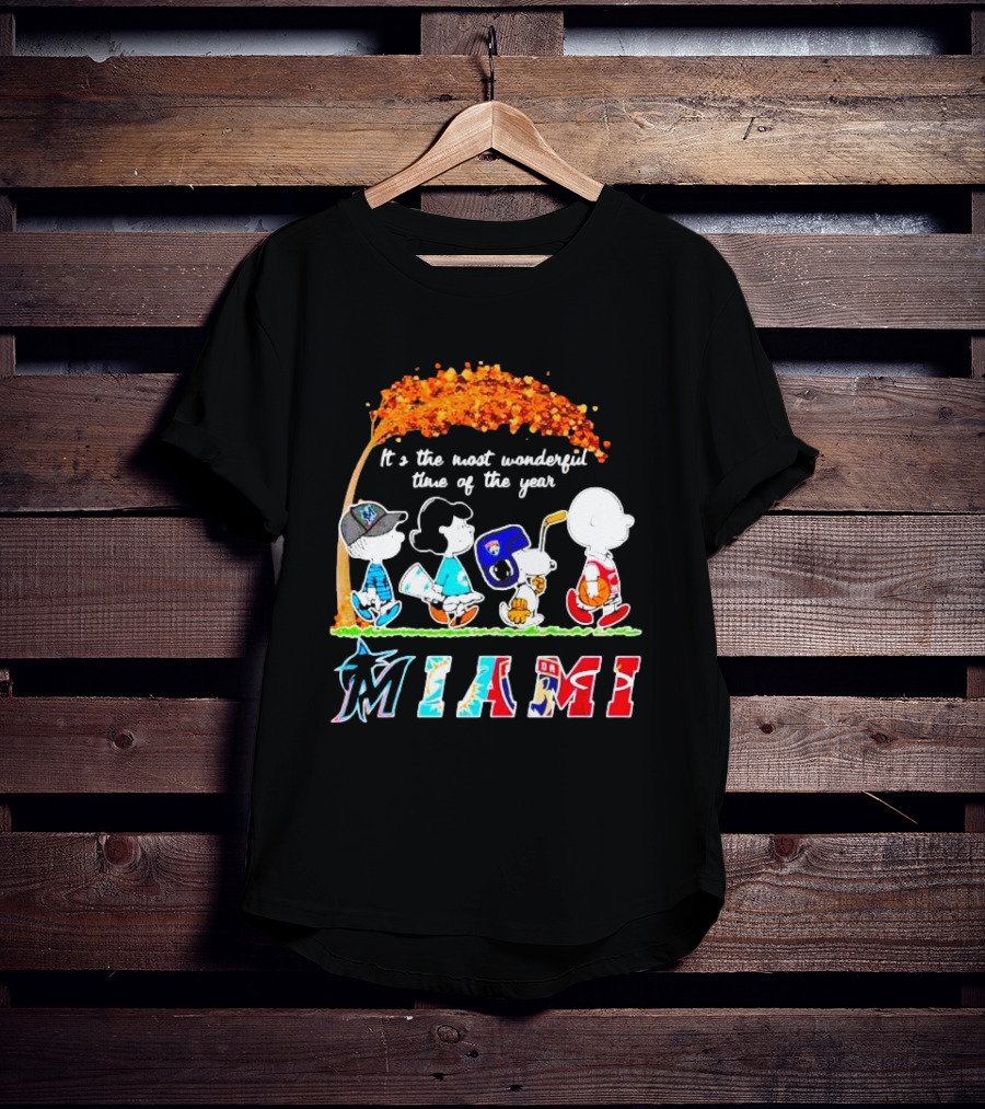 Miami Sports Peanuts Characters Walking Fall It's The Most Wonderful Time Of The Year T-Shirt