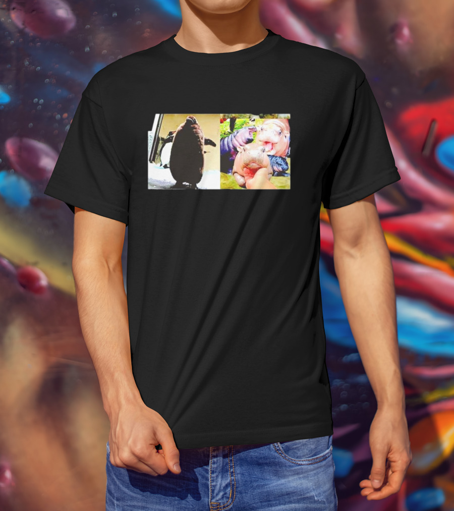 Moo Deng Hippo And Baby Penguin Pesto Family Moments T-Shirt