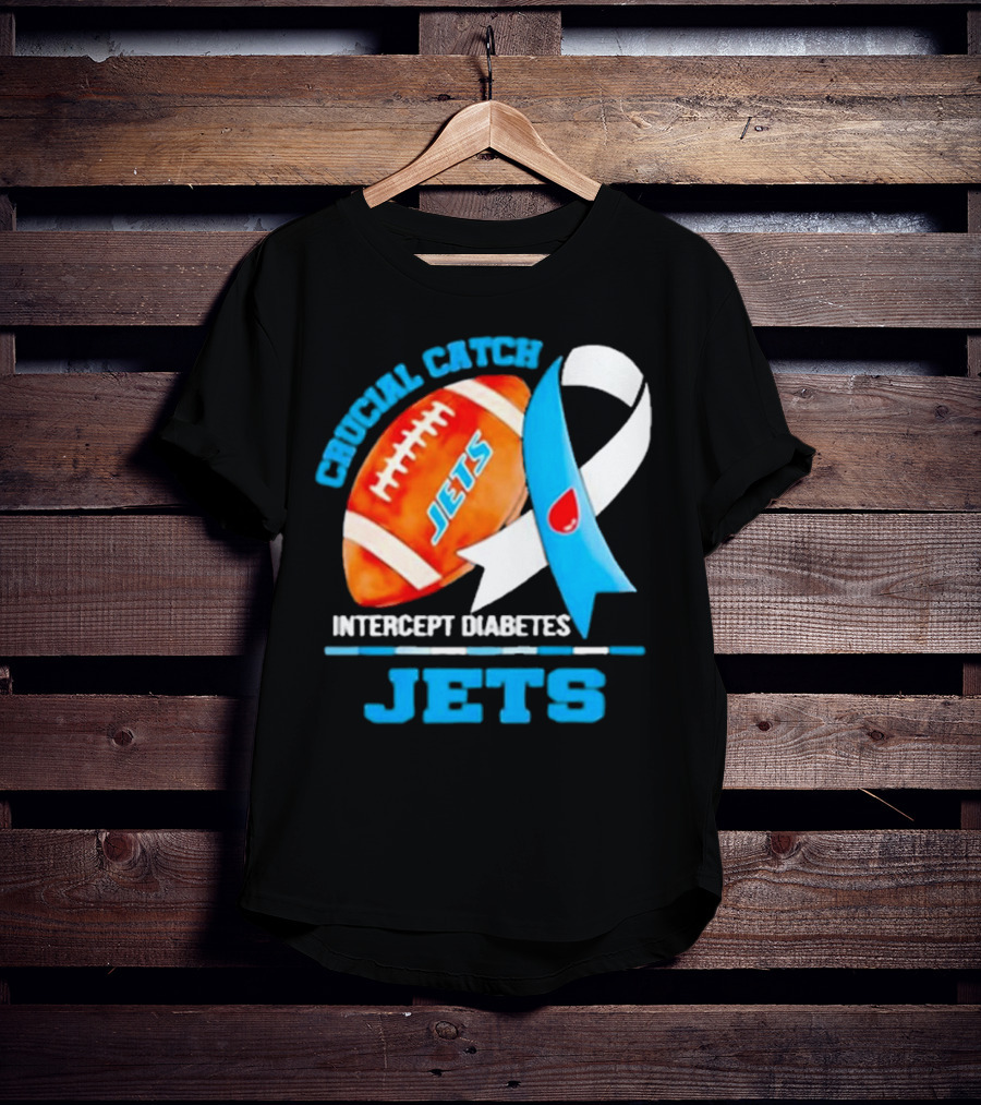 Jets Crucial Catch Football Intercept Diabetes Awareness T-Shirt