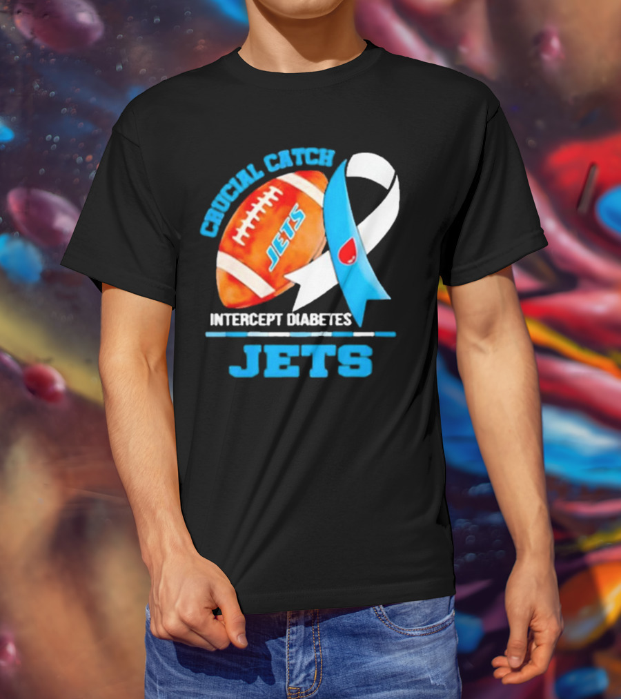 Jets Crucial Catch Football Intercept Diabetes Awareness T-Shirt