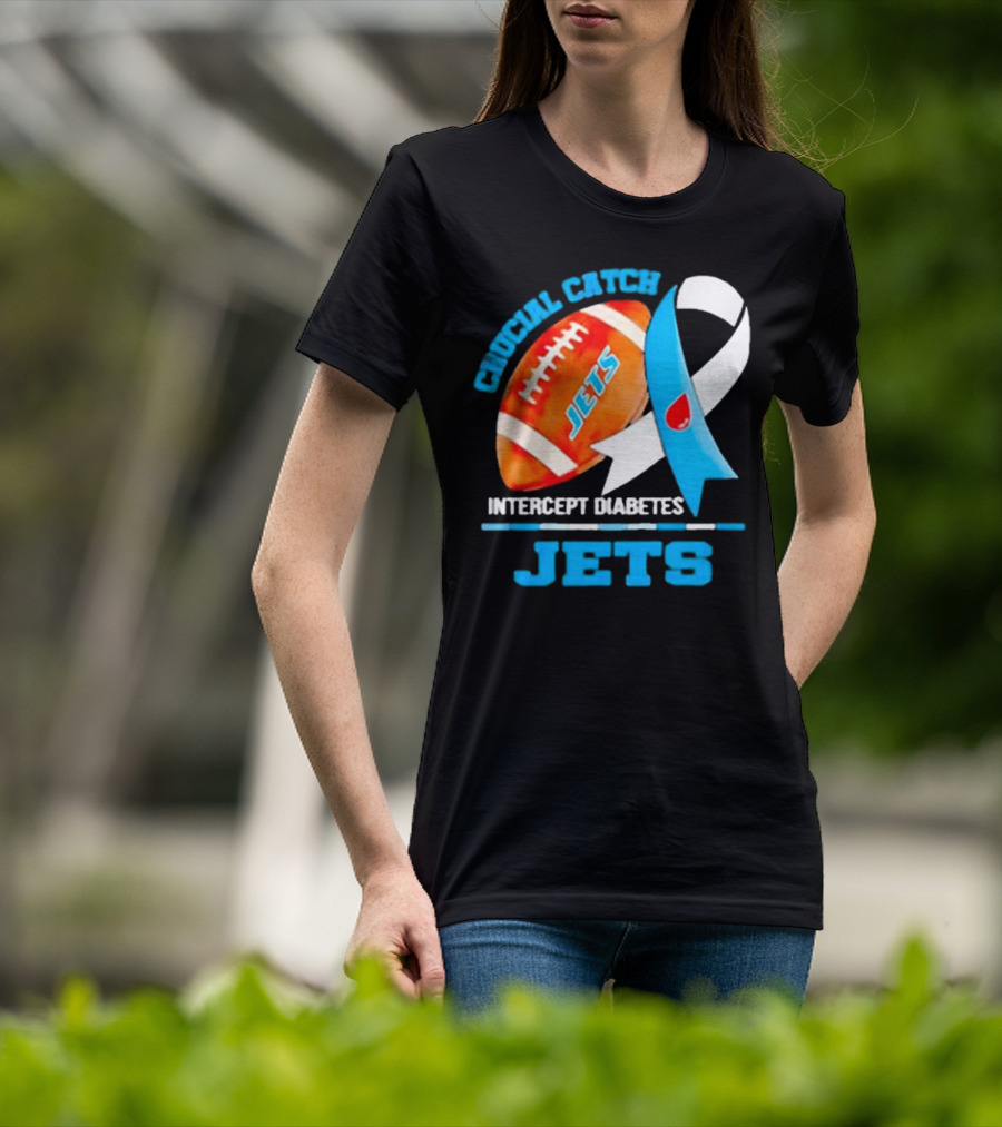 Jets Crucial Catch Football Intercept Diabetes Awareness T-Shirt
