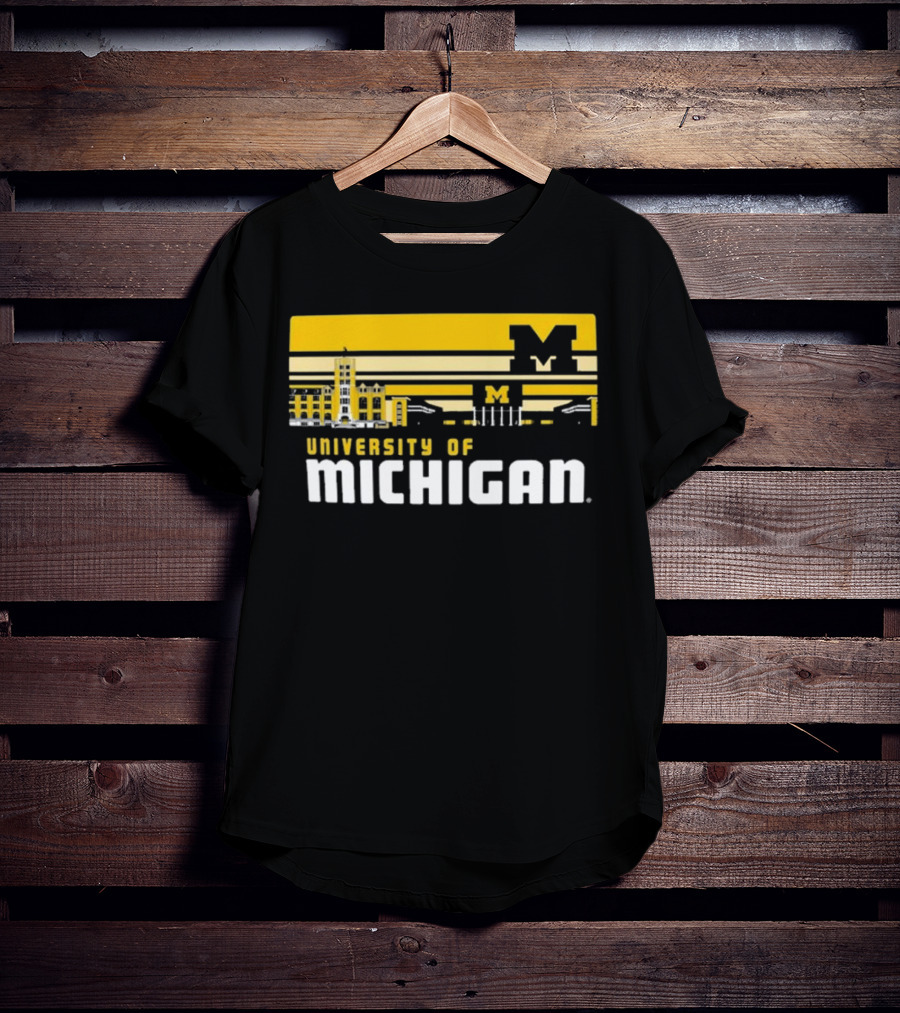 University Of Michigan Wolverines Striped Campus Skyline T-Shirt