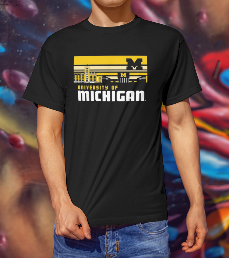 University Of Michigan Wolverines Striped Campus Skyline T-Shirt