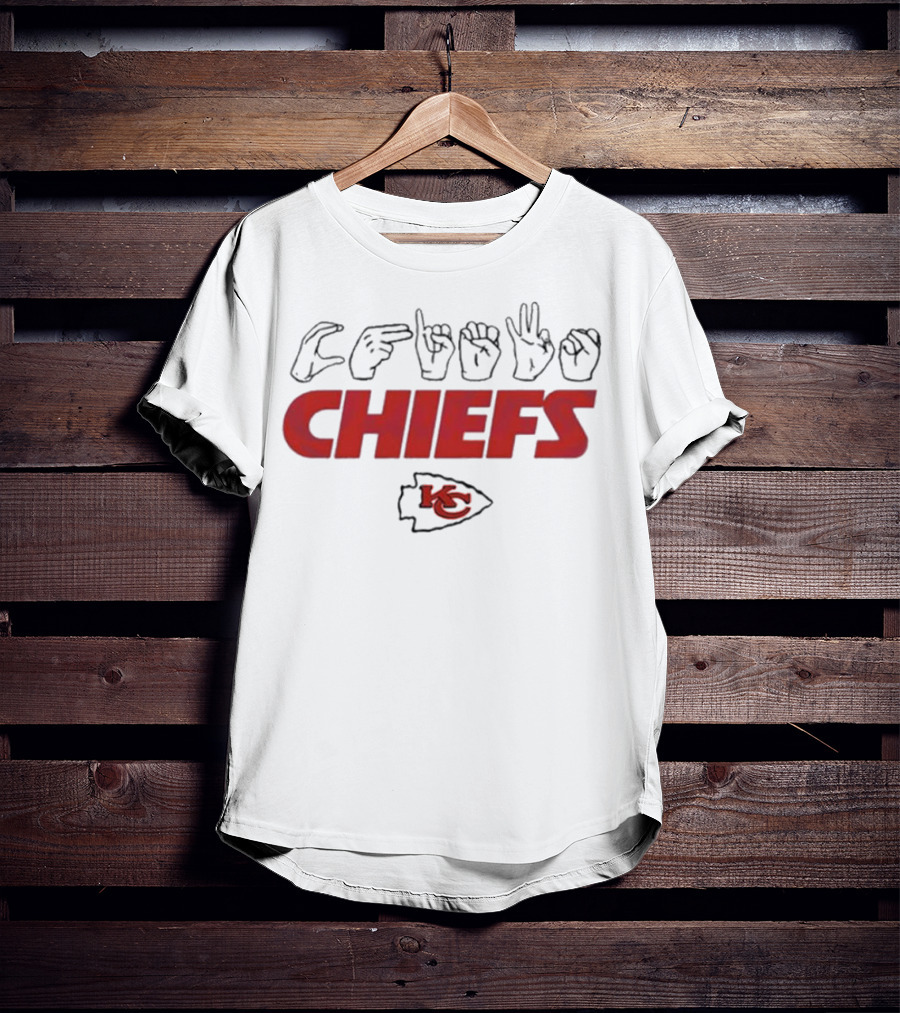 CHIEFS Kansas City Chiefs KC Logo Hand Sign Football T-Shirt