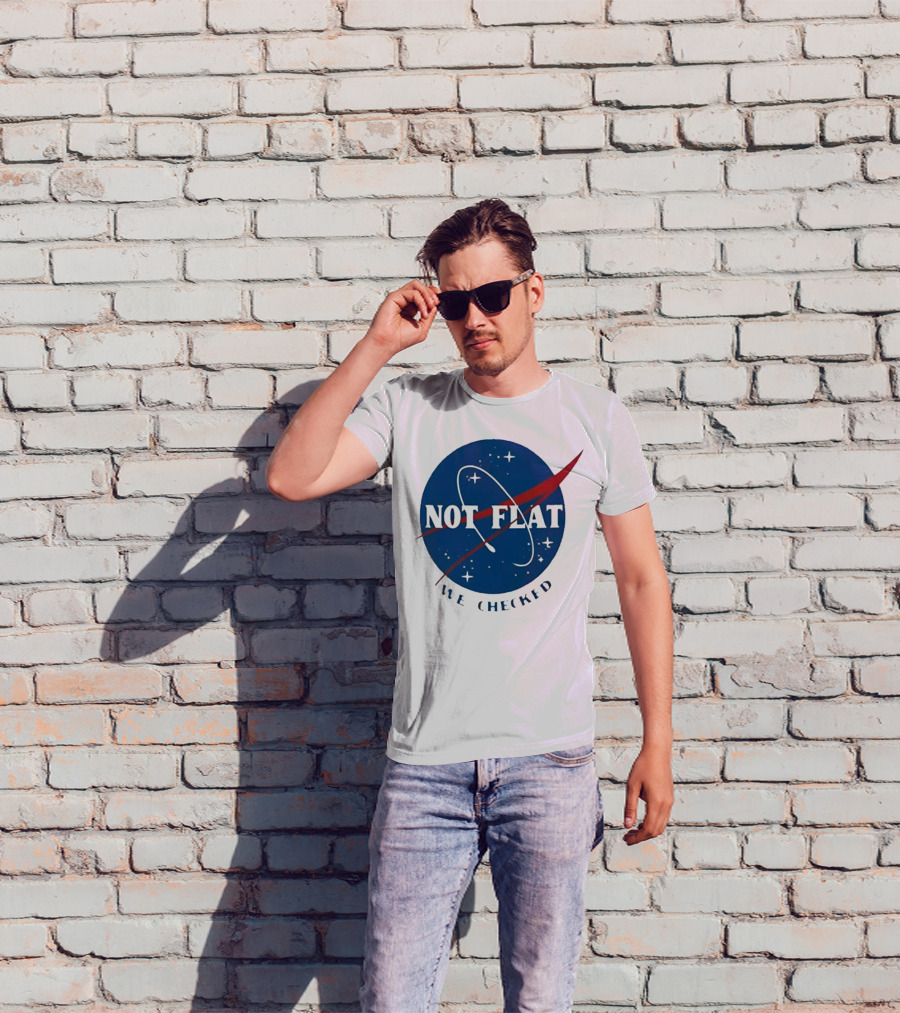 Not Flat We Checked Space Exploration Emblem T-Shirt