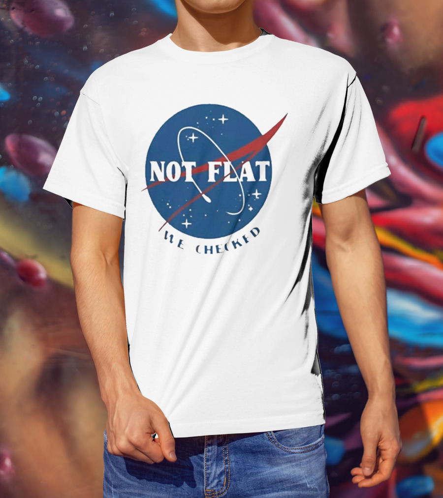 Not Flat We Checked Space Exploration Emblem T-Shirt