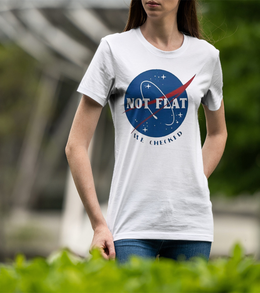 Not Flat We Checked Space Exploration Emblem T-Shirt