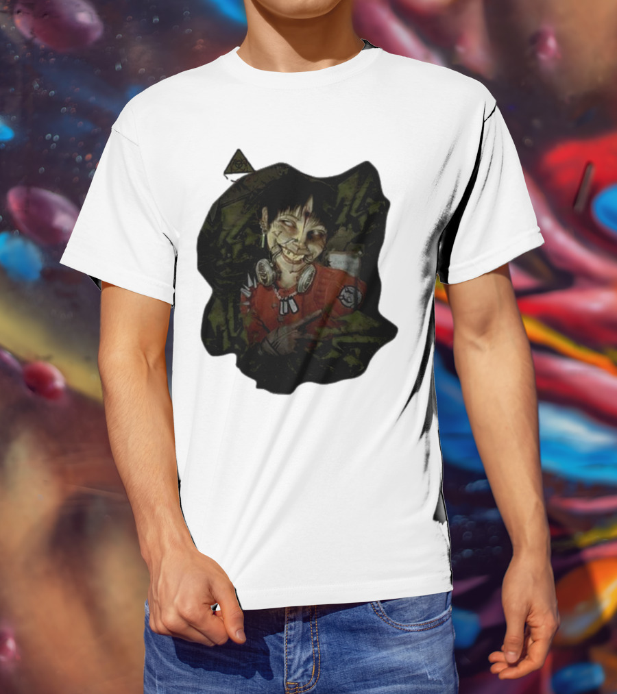 MG Ultra Kid Smiling Masked Figure With Red Outfit And Gas Mask Elements T-Shirt