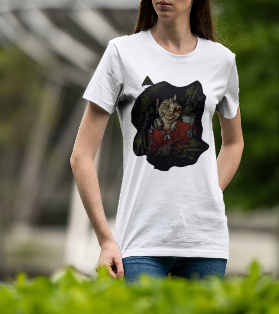 MG Ultra Kid Smiling Masked Figure With Red Outfit And Gas Mask Elements T-Shirt