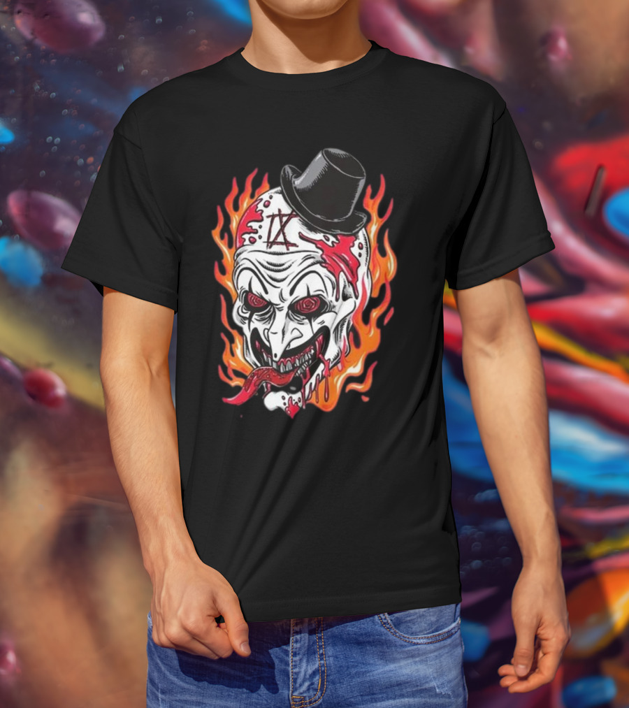Psychos Only Art Will Never Die Flaming Skull Top Hat T-Shirt